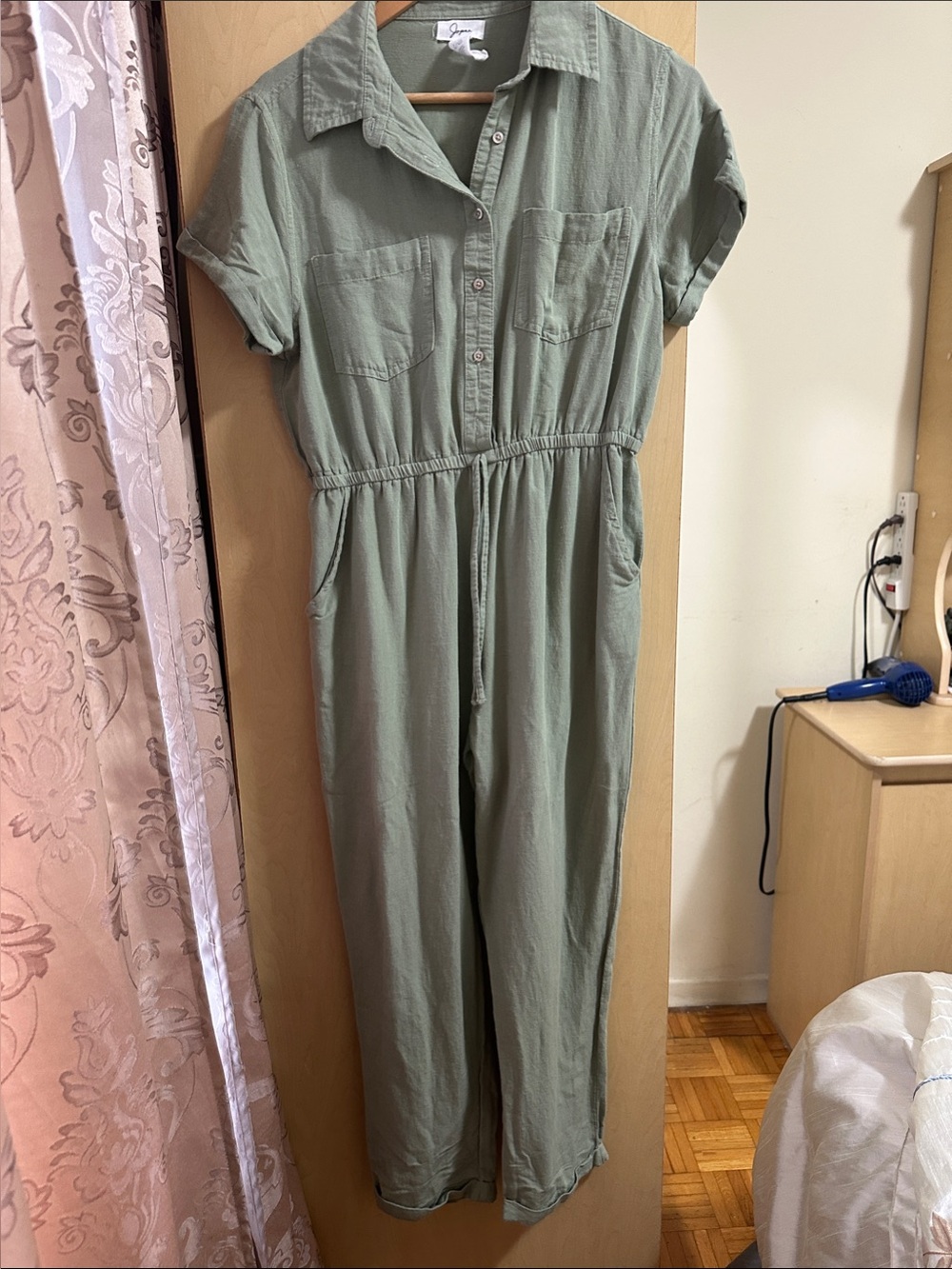 Jessica Simpson Sage Green Short Sleeve Utility Jumpsuit